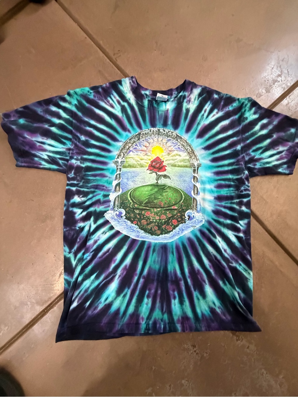 Grateful Dead Tie-Dye Tee in Teal, Purple, and Black